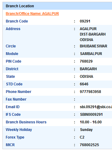 Agalpur sbi swift code ifsc code micr code branch address contact number address