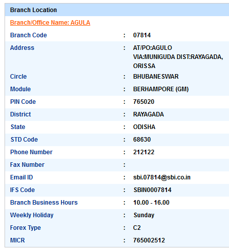 Agula sbiifsc code