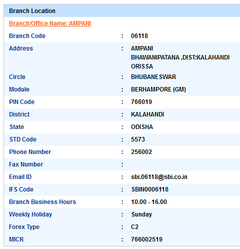 Ampani sbiifsc code