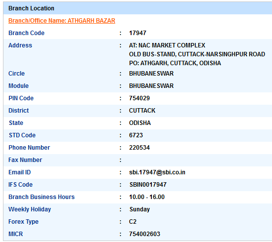 Athgarh Bazar Sbi