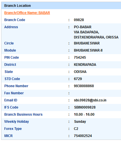 Babar sbi ifsc code