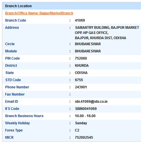 Bajpurmarketbranch sbiifsc code