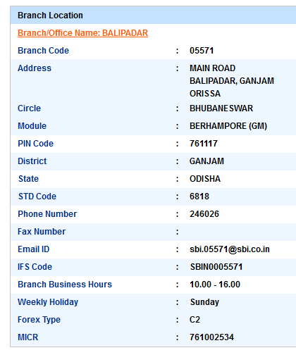 IFSC Code of SBI Balipadar