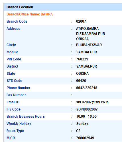 IFSC Code of SBI Bamra