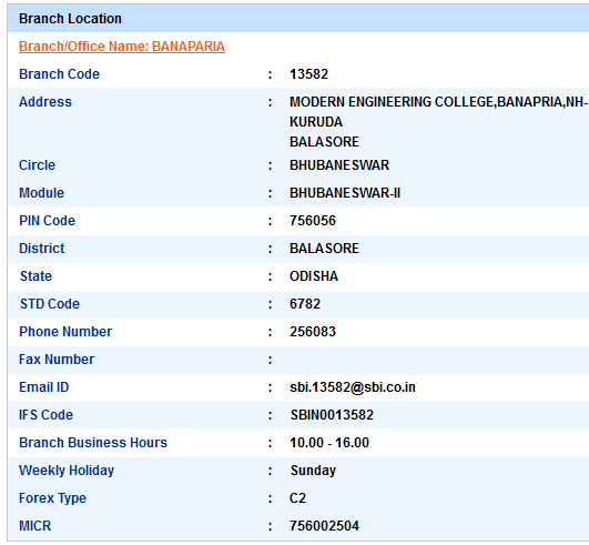 Banaparia sbi ifsc code