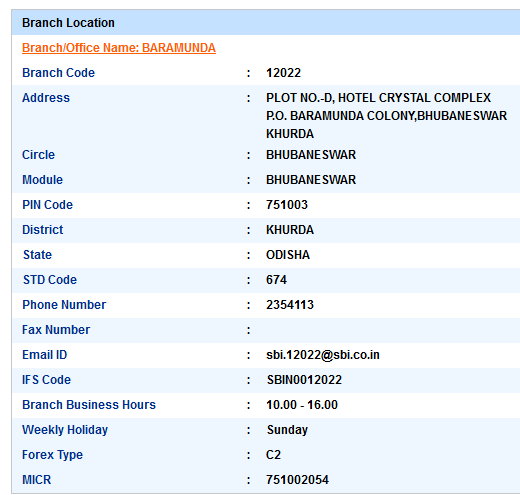 IFSC Code of SBI Baramunda