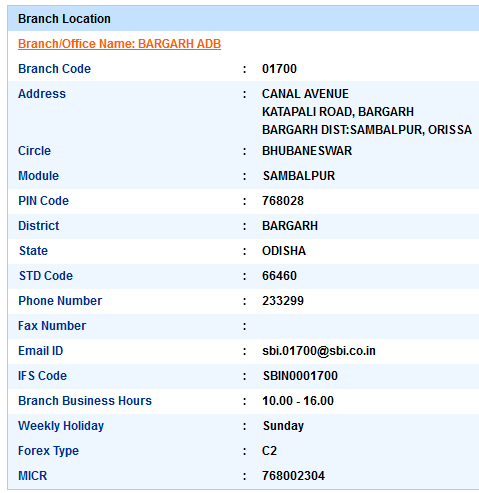 Bargarh Adb sbi swift code ifsc code micr code branch address contact number address
