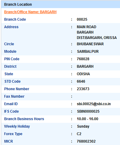 Bargarh sbi ifsc code