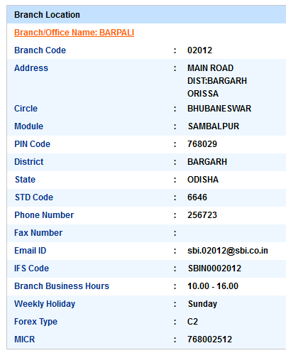 Barpali sbiifsc code