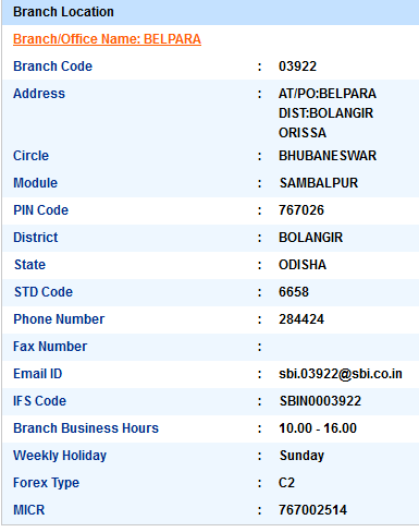 Belpara sbi ifsc code