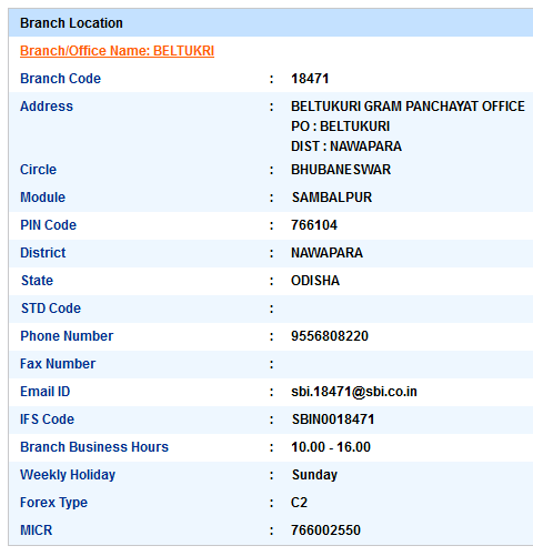 Beltukri sbi ifsc code