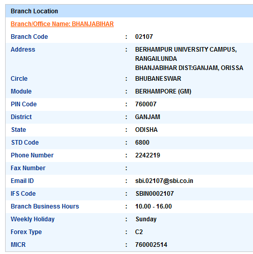 IFSC Code of SBI Bhanjabihar