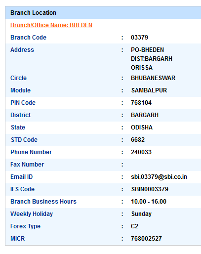 IFSC Code of SBI Bheden