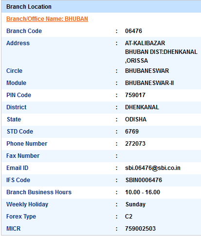 Bhuban sbi ifsc code