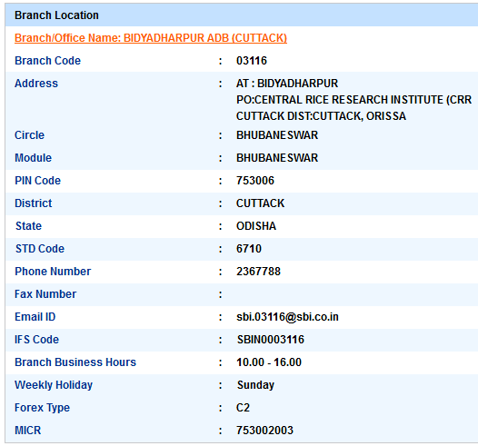 Bidyadharpur Adb Cuttack Sbi