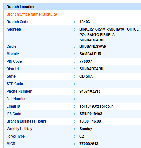 Birkera sbi swift code ifsc code micr code branch address contact number address