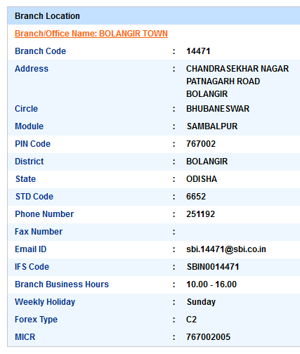 IFSC Code of SBI Bolangir Town