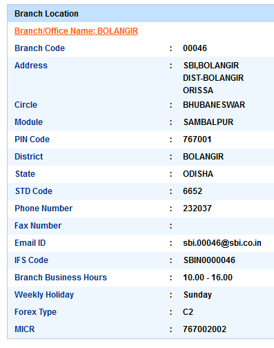 Bolangir sbi ifsc code