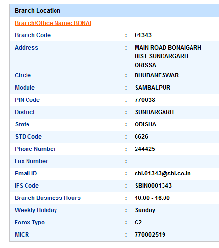 IFSC Code of SBI Bonai