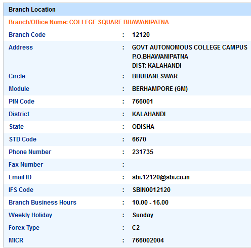 IFSC Code of SBI College Square Bhawanipatna