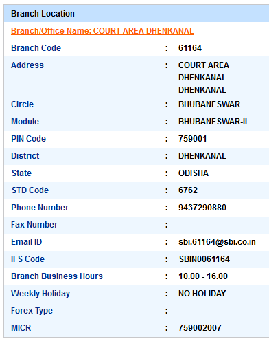 Court Area Dhenkanal Sbi