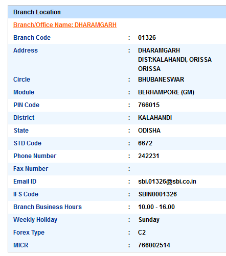 IFSC Code of SBI Dharamgarh