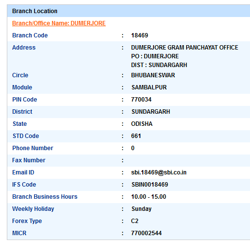 IFSC Code of SBI Dumerjore