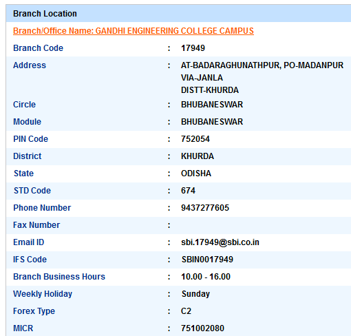 IFSC Code of SBI Gandhi Engineering College Campus