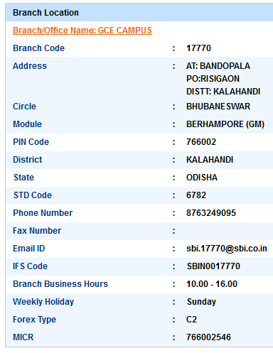 Gce Campus sbiifsc code