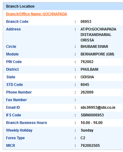 Gochhapada sbiifsc code