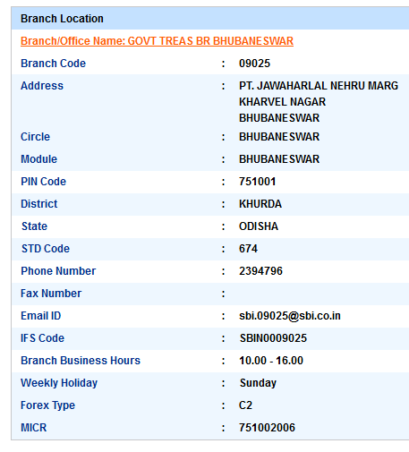 IFSC code of SBI Govt Treas BBSR