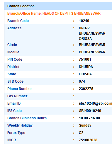 IFSC Code of SBI Heads Of Deptts Bhubaneswar