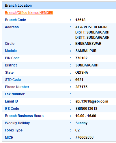 Hemgiri Sbi IFS Code