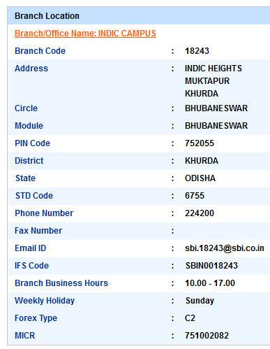 IFSC Code of SBI Indic Campus