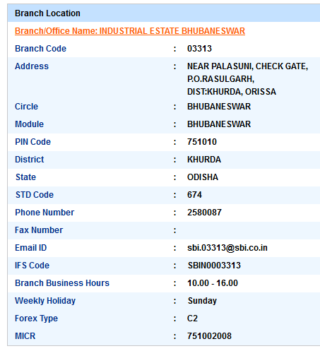 Industrial Estate BBSR Sbi IFS Code