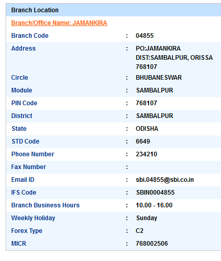 IFSC Code of SBI Jamankira