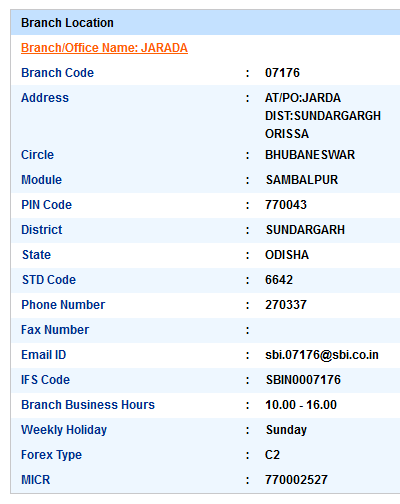 Jarada sbi swift code ifsc code micr code branch address contact number address