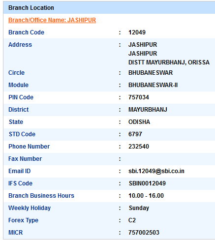 Jashipur sbi ifsc code