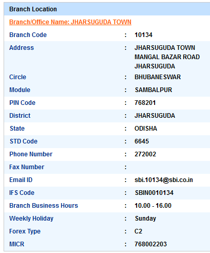 Jharsuguda Town sbiifsc code