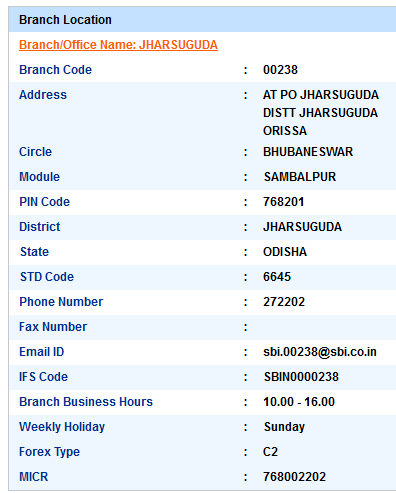 Jharsuguda SBI IFS Code