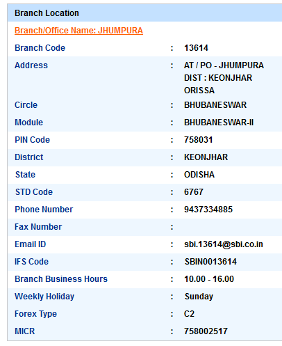 Jhumpura sbi ifsc code