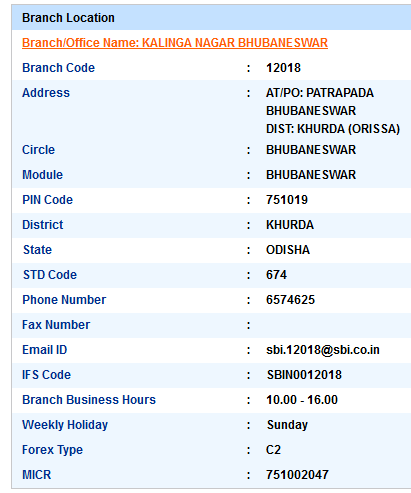 Kalinga Nagar Bhubaneswar sbi swift code ifsc code micr code branch address contact number address