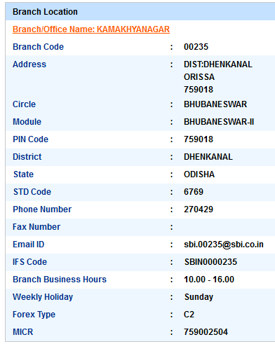 Kamakhyanagar Sbi IFS Code