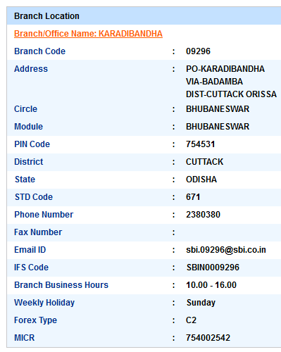 Karadibandha sbi swift code ifsc code micr code branch address contact number address