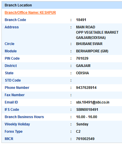 Keshpur sbi ifsc code