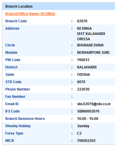 Kesinga sbiifsc code