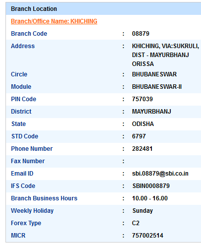 Khiching sbi swift code ifsc code micr code branch address contact number address