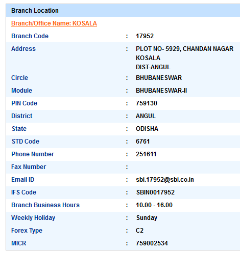 IFSC Code of SBI Kosala