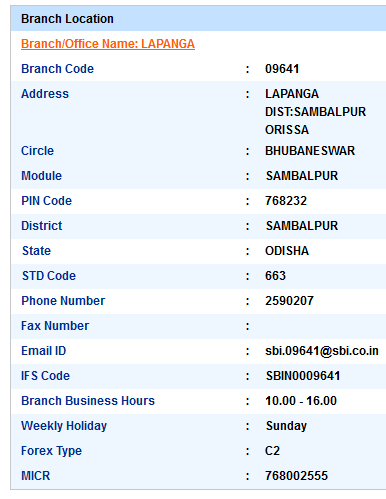 Lapanga sbiifsc code