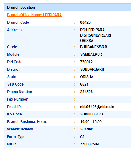 IFSC Code of SBI Lefripara